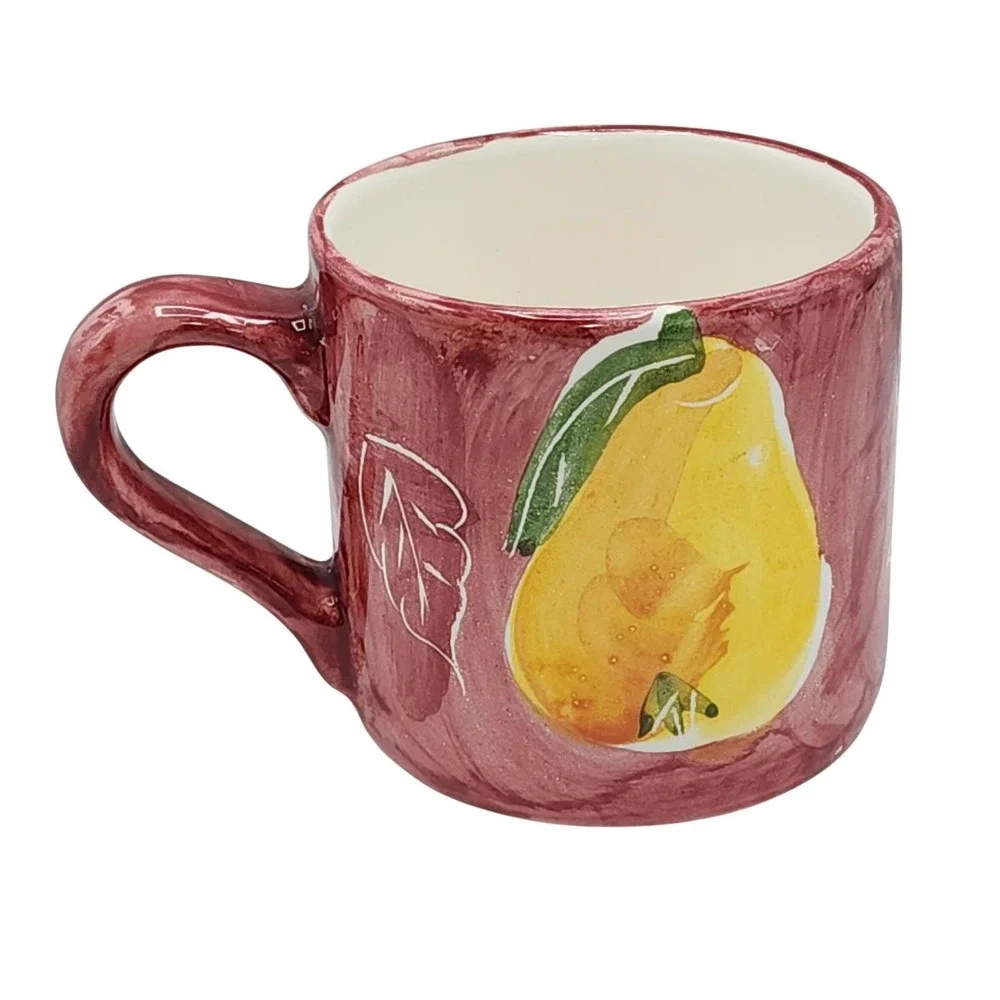 Pottery Barn Pear Fruit Ceramic Coffee Mug 14 oz Hand Painted Made in Mexico